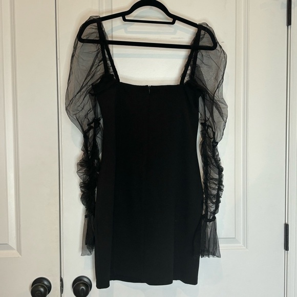 L'VOW Women Black Sheer Puff Long Sleeve Body Con Mini Dress XXL - Picture 5 of 9